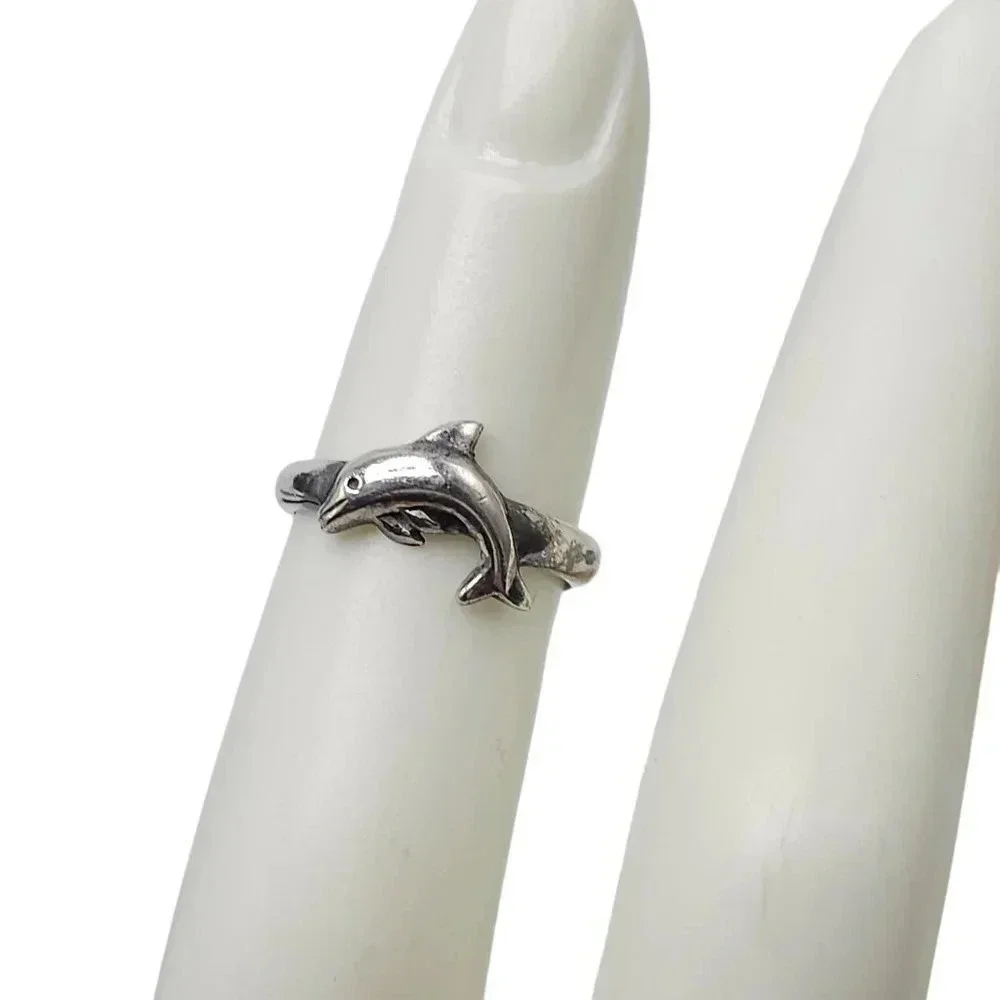 925 Sterling Silver Dolphin Handmade Band Ring Size 3 Vintage